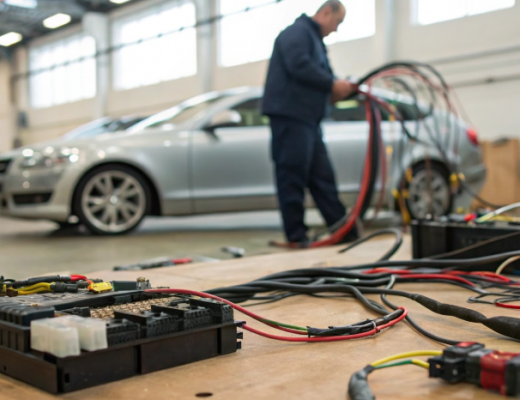 Man Working on a Car in an Auto Repair Shop