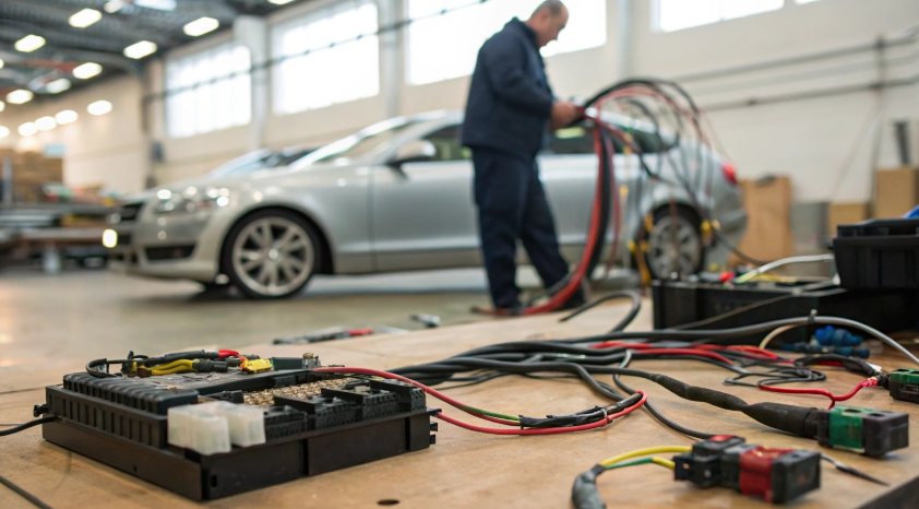 Man Working on a Car in an Auto Repair Shop