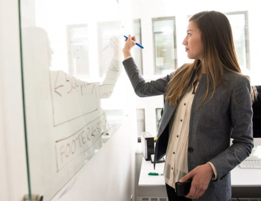 Woman Writing on a Whiteboard