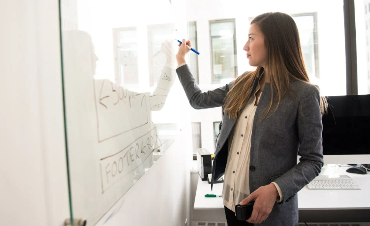 Woman Writing on a Whiteboard