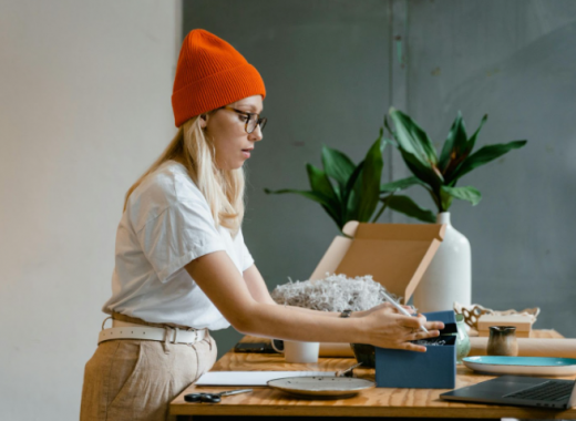 Woman Wearing an Orange Beanie Hat