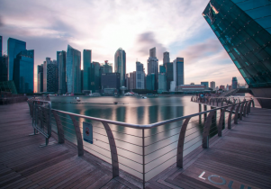 View of a Downtown Harbor From Outside an Office Building