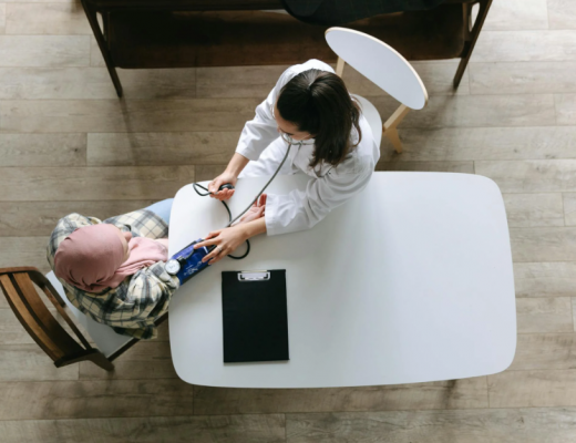 Aerial View of a Doctor with an Elderly Patient