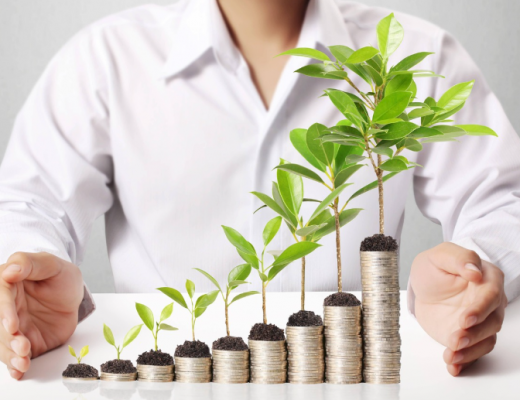 Stack of Coins with Plants Growing Out of Them