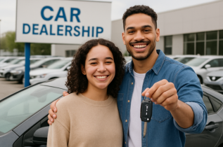 Man and Woman Holding a New Set of Car Keys