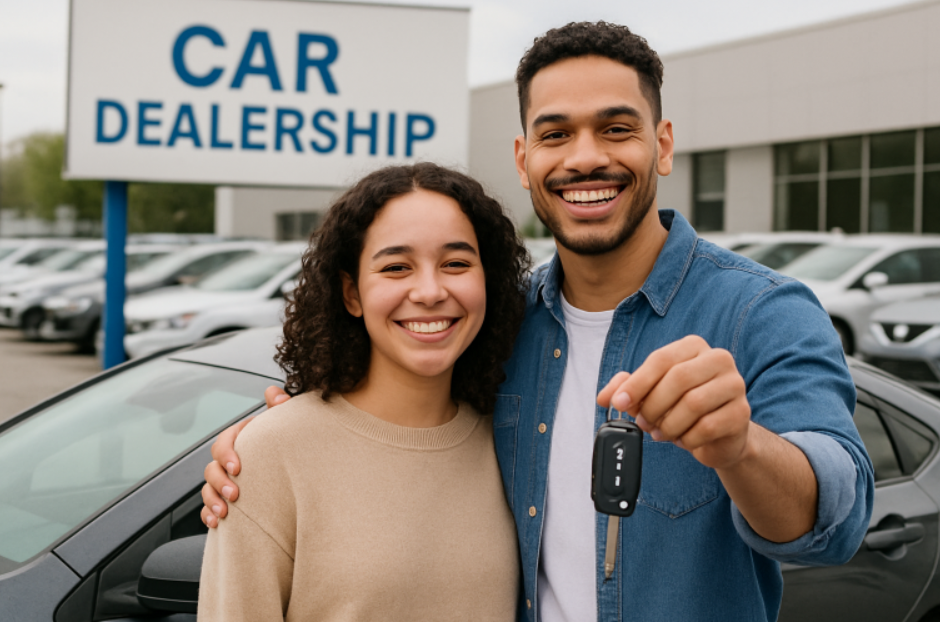 Man and Woman Holding a New Set of Car Keys