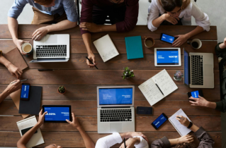 Aerial View of Laptops on a Conference Table