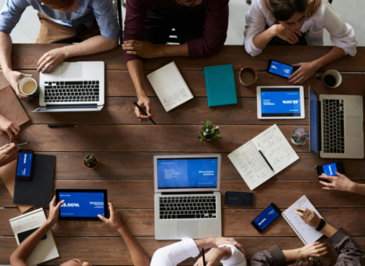 Aerial View of Laptops on a Conference Table