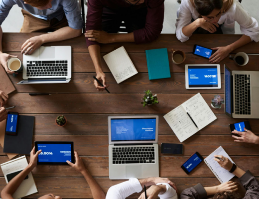 Aerial View of Laptops on a Conference Table