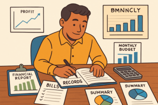 Cartoon Picture of a Business Man Sitting at His Desk and Surrounded by Paperwork
