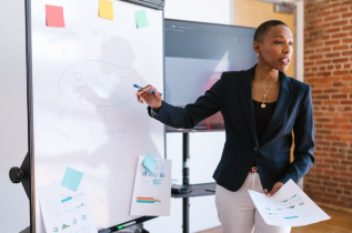 African American Woman Standing in Front of a Whiteboard