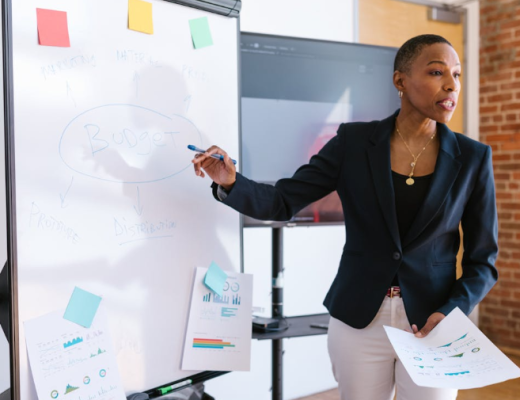 African American Woman Standing in Front of a Whiteboard