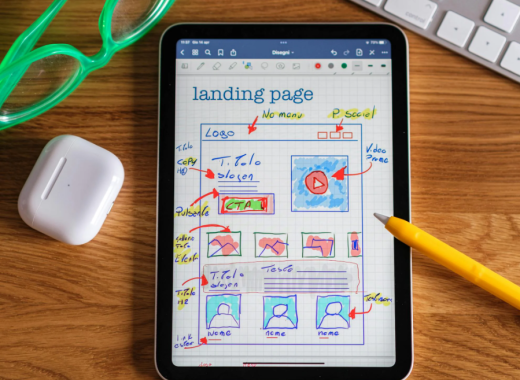 Sketched Landing Page Design on a Tablet