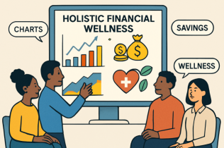 Cartoon Depiction of a Group of People Learning About Financial Wellness