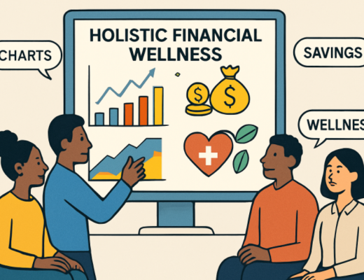 Cartoon Depiction of a Group of People Learning About Financial Wellness