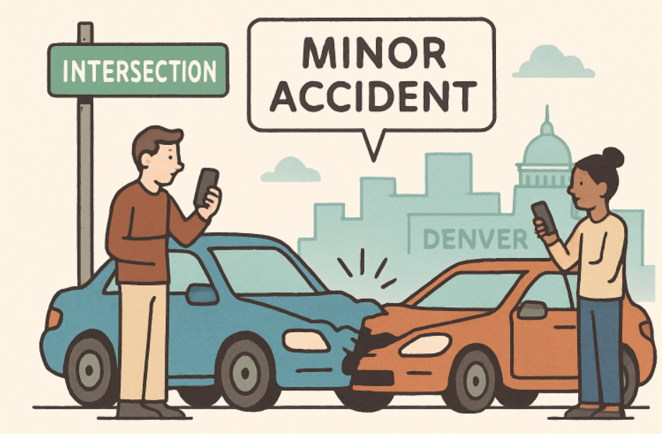 Cartoon Depiction of a Denver Car Accident