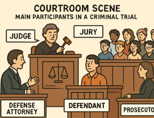 Cartoon Depiction of the Courtroom of a Criminal Trial