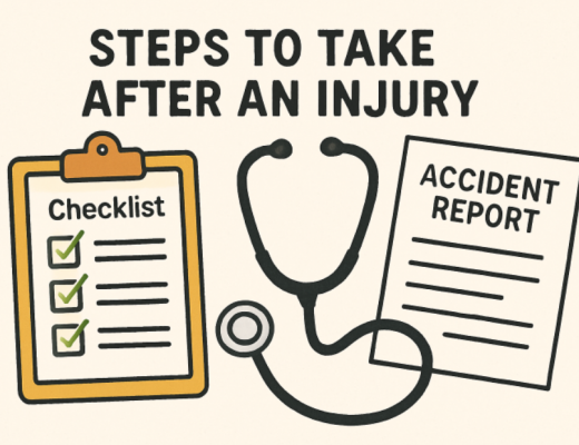 Cartoon Depiction of the Steps Someone Should Take After an Injury