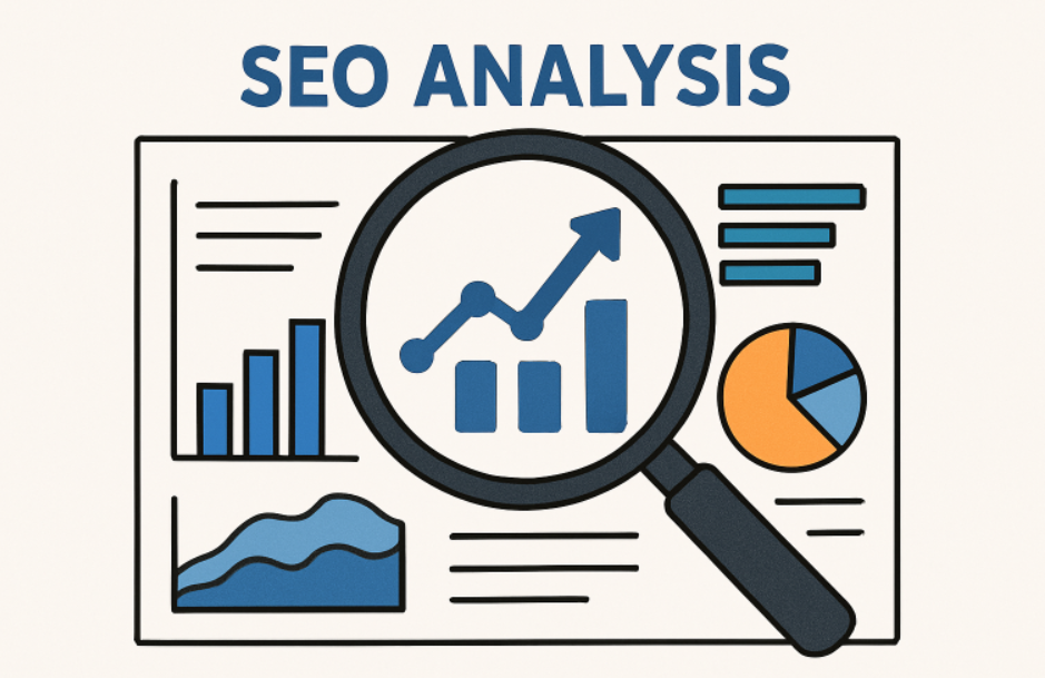 Cartoon Depiction of SEO Analysis with Charts