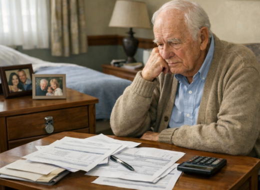 Sad Elderly Man Staring at a Stack of Bills