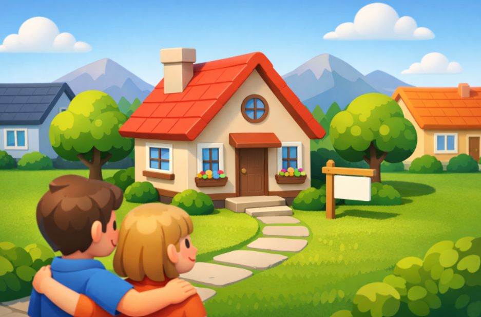 Cartoon Depiction of First Time Homebuyers
