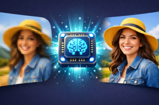 Pixelated Image Next to a Very Crisp Image of the Same Woman