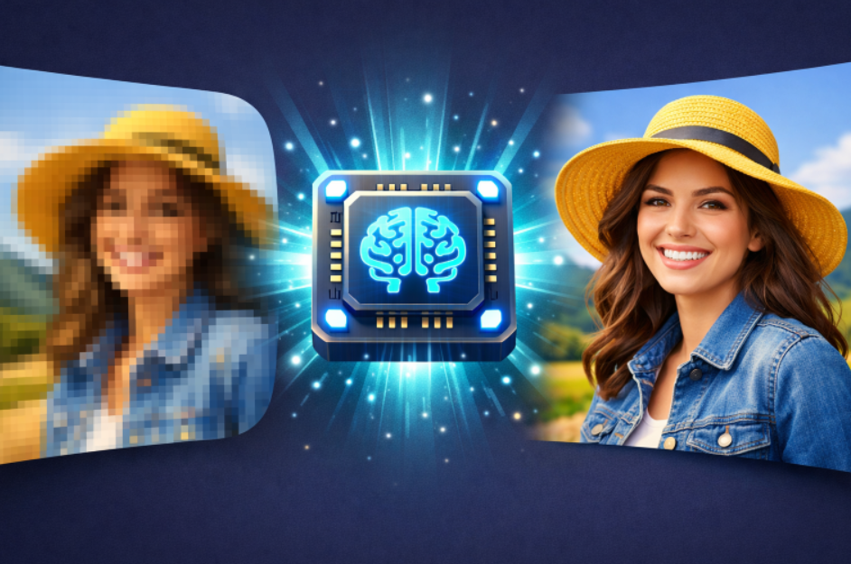 Pixelated Image Next to a Very Crisp Image of the Same Woman