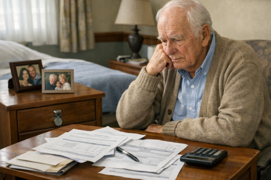 Sad Elderly Man Staring at Bills