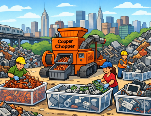 Cartoon Depiction of Workers in a Scrapyard