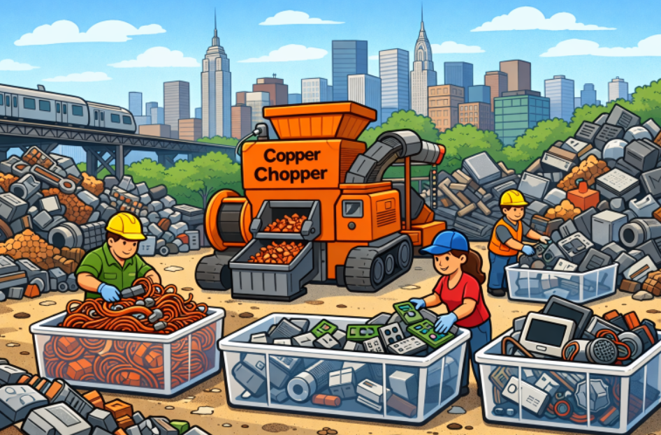 Cartoon Depiction of Workers in a Scrapyard