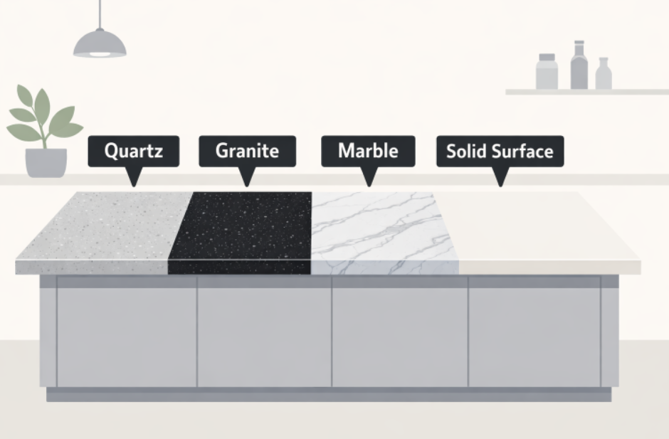 Cartoon Depiction of Various Types of Countertops