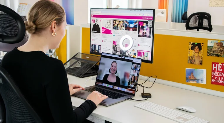 Woman Doing a Live Stream on Her Laptop