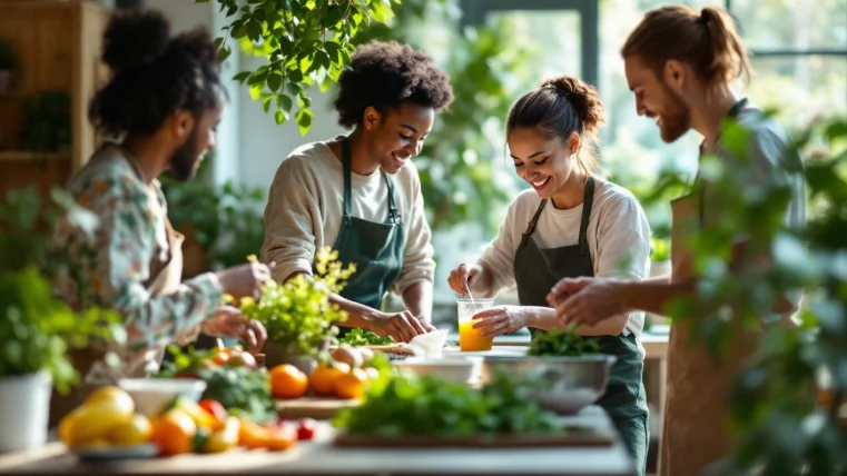 Group of People Surrounded by Plants and Making Juice